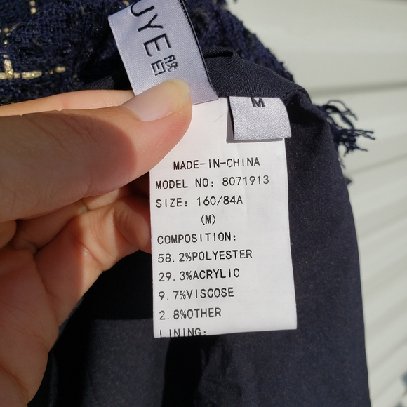 Onebuye Tweed Asymmetrical Sleeveless Raw Hem Blue Plaid Dress - Picture 7 of 14